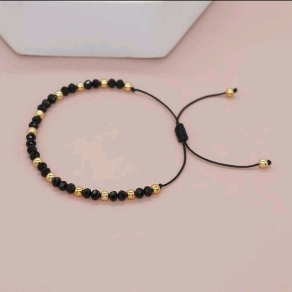 Elegant Adjustable Black and Gold Beaded Bracelet For Women And Men - Picture 3 of 3